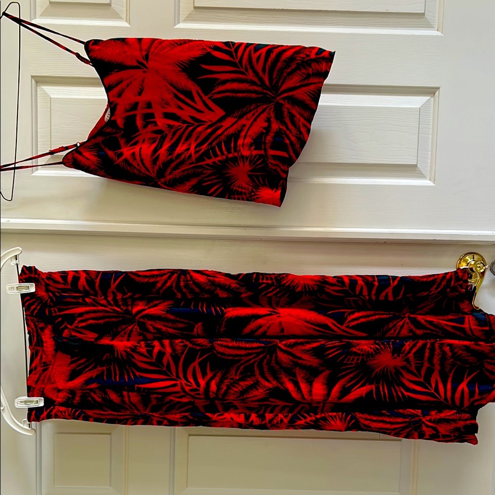 Red and Forest Green Tropical Print Loungewear